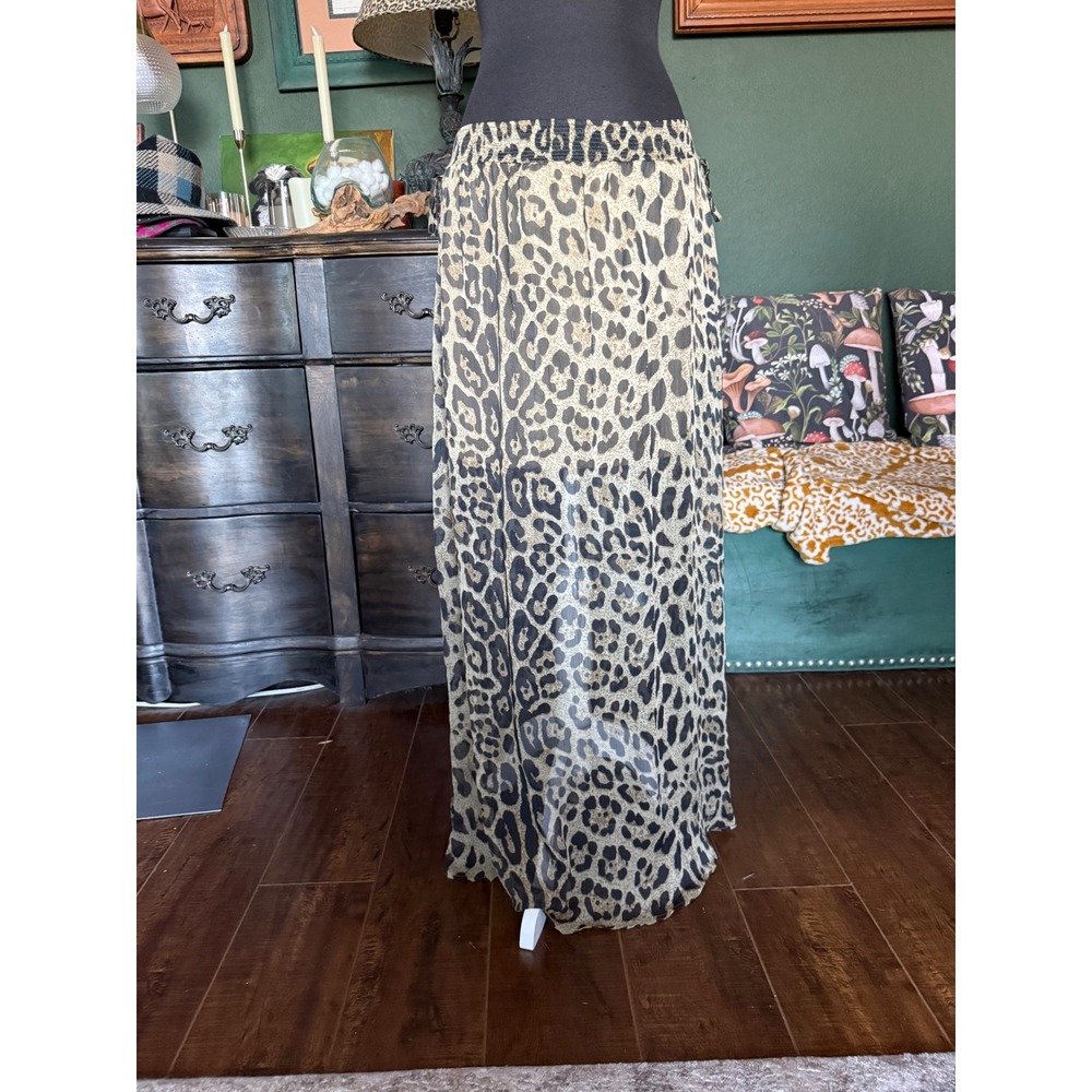 5th Avenue Leopard Print Maxi Skirt Small Sheer Animal Print Smocked Waist